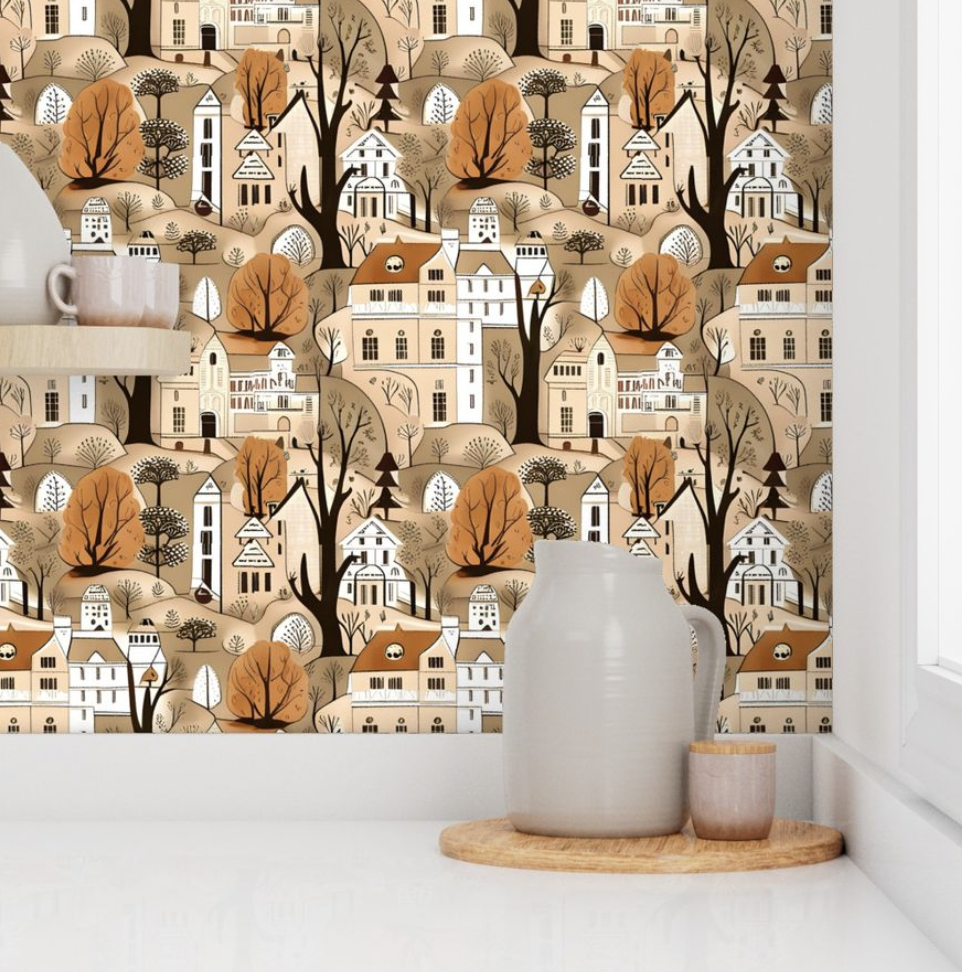 Autumn Town Wallpaper Gingezel at Spoonflower
